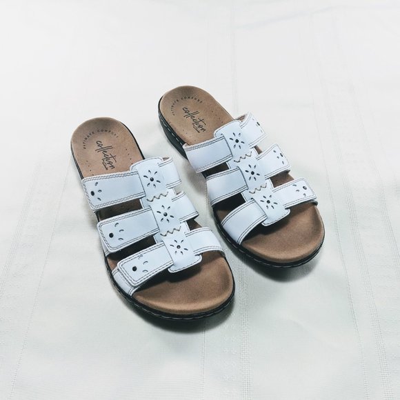 Clarks Leisa Spring Sandals Women's Leather Slides New in Box White 7 1/2 - Picture 5 of 5